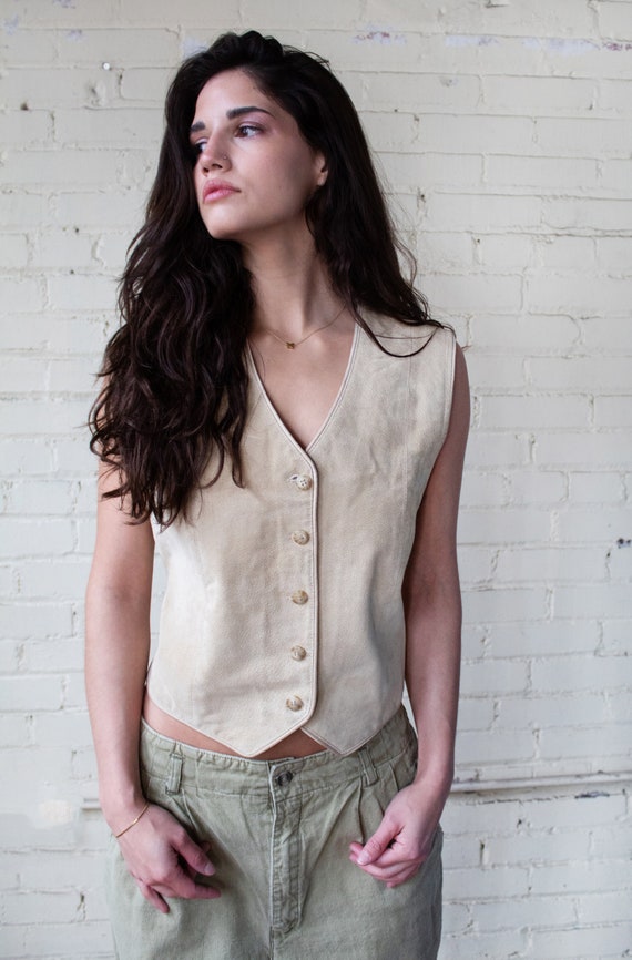 Vintage Suede Vest, 1990s Tan Leather Vest, Unisex