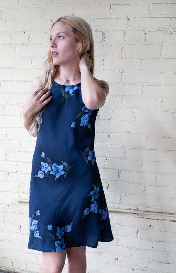 Y2k Blue Floral Dress, Sleeveless Mini Dress, Flow