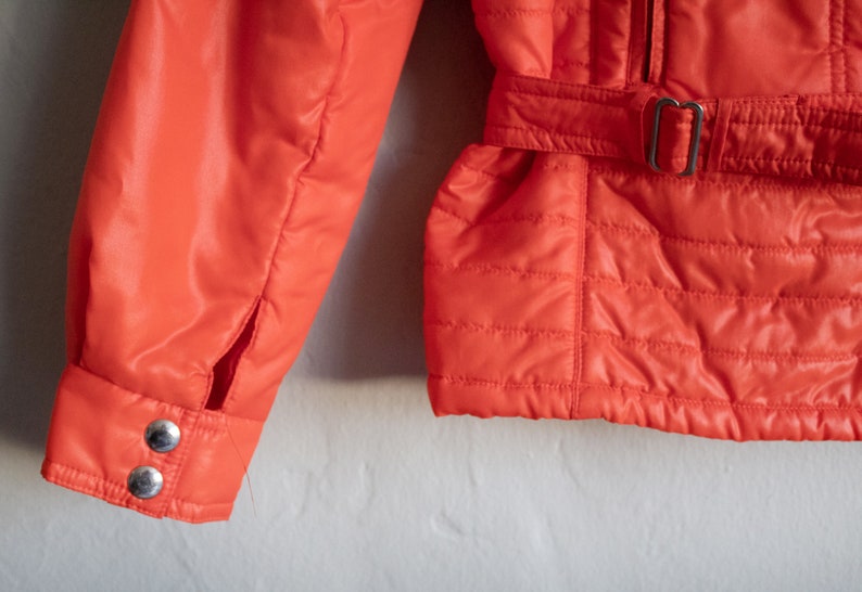 Vintage Orange Apres Ski Jacket Small Medium / 1980s Puffer Belted Coat image 3