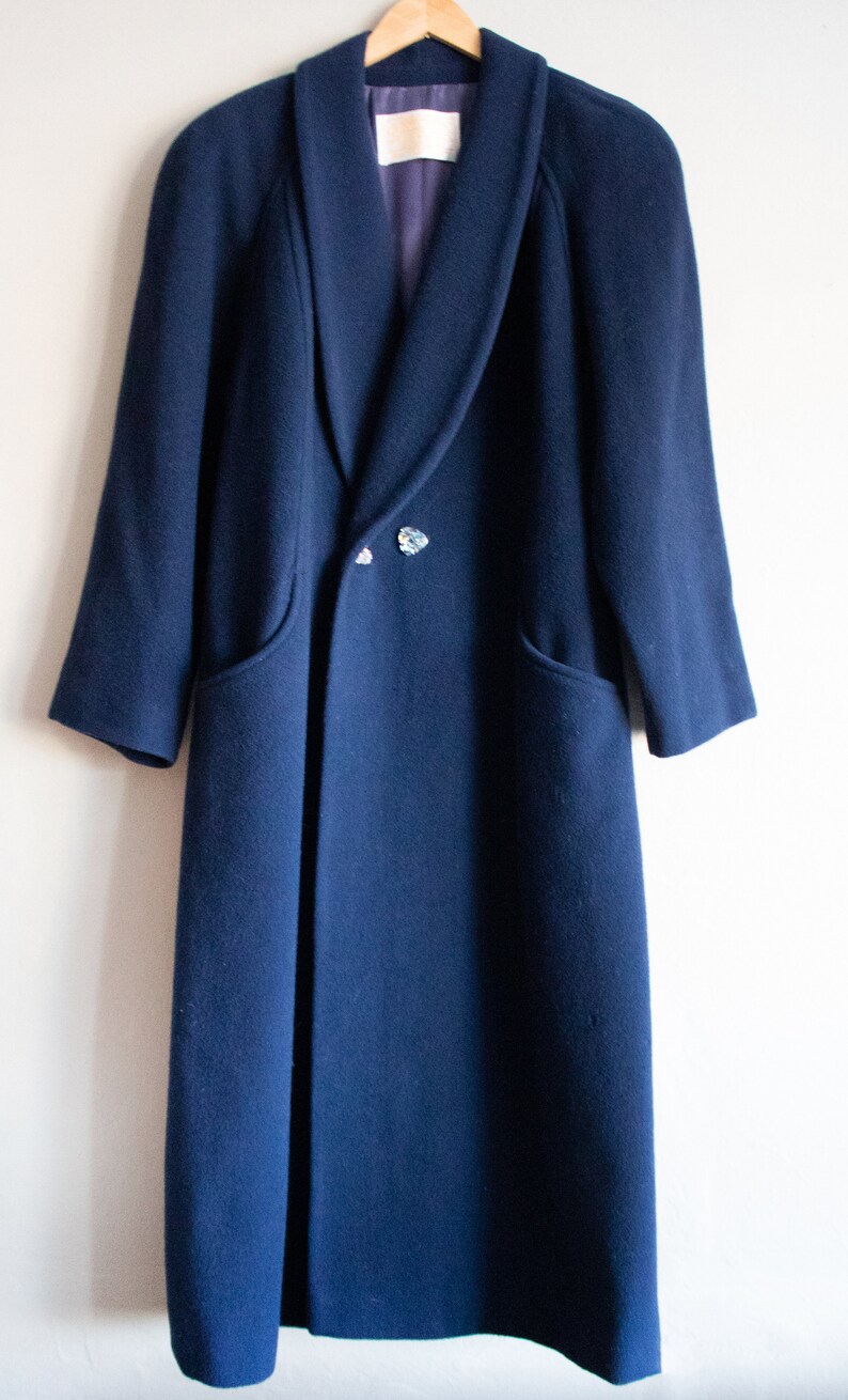 Wool Pendleton Coat / Full Length Jacket / Navy Blue Winter Coat, Medium Large image 2