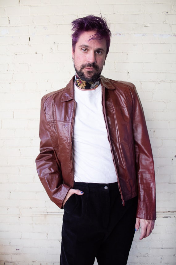 Oxblood Leather Moto Jacket, 1970s Brown Coat, Mo… - image 1