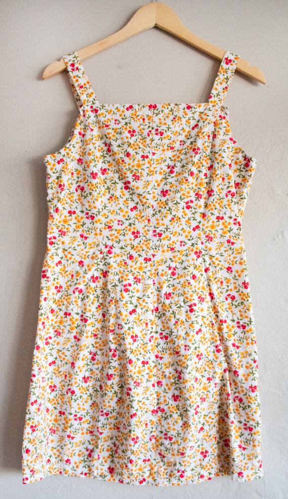 1990s Y2K Sleeveless White Floral Mini Dress Size… - image 3