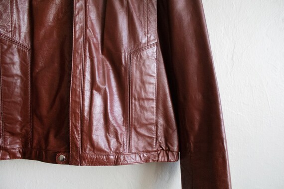 Oxblood Leather Moto Jacket, 1970s Brown Coat, Mo… - image 4