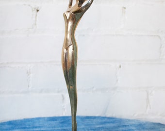 Vintage Bronze Tabletop Sculpture, Golden Figurative Dancer Statue