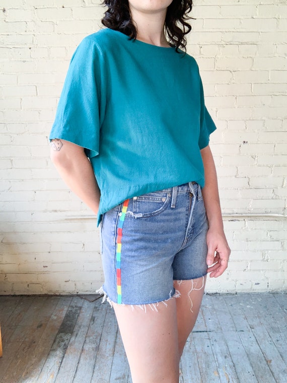 Boyfriend Stripe Fit Shorts, Denim Point Size Jean Sur - Shorts La 26,rainbow Relaxed Etsy