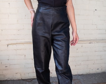 Genuine Leather Pants, Vintage 1990s 1980s High Waisted Straight Legged Trousers