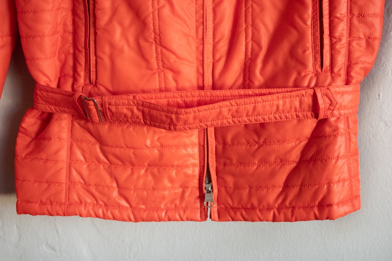 Vintage Orange Apres Ski Jacket Small Medium / 1980s Puffer Belted Coat image 5