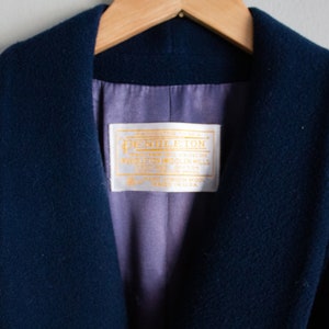 Wool Pendleton Coat / Full Length Jacket / Navy Blue Winter Coat, Medium Large image 6