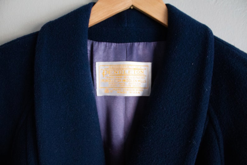 Wool Pendleton Coat / Full Length Jacket / Navy Blue Winter Coat, Medium Large image 6