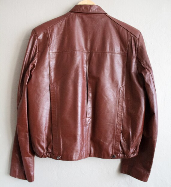 Oxblood Leather Moto Jacket, 1970s Brown Coat, Mo… - image 9