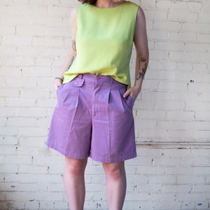 Vintage 90s High Waisted Purple Shorts Pleated Trouser Style Elastic Waist Retro Summer Shorts by Baxter and Wells Size 12