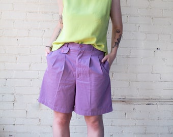 Vintage Purple Shorts, 90s High Waisted Shorts, Below the Knee Shorts, Size 12 Trouser Shorts, 30" Waist Unisex Shorts