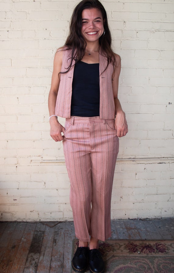 1970s Vintage Vest and Trouser Set, Pink Pinstripe