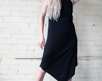 Y2k Cocktail Dress, Little Black Dress, Halter Party Dress, Handkerchief Hem Dress, Small