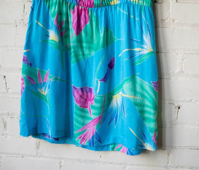 Birds of Paradise Mini Dress, Sleeveless Floral Summer Dress, Floral Casual Day Dress with Elastic Waist, Size Small Medium image 3