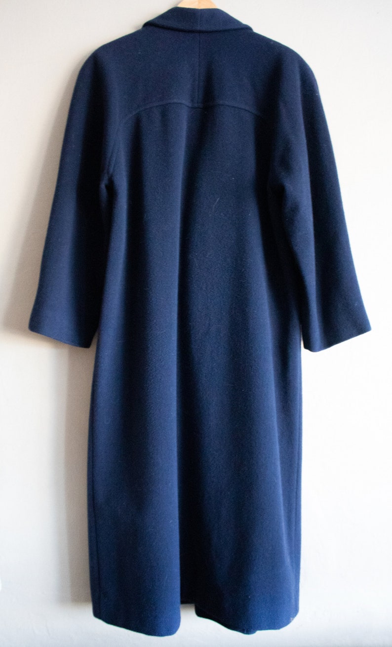 Wool Pendleton Coat / Full Length Jacket / Navy Blue Winter Coat, Medium Large image 8