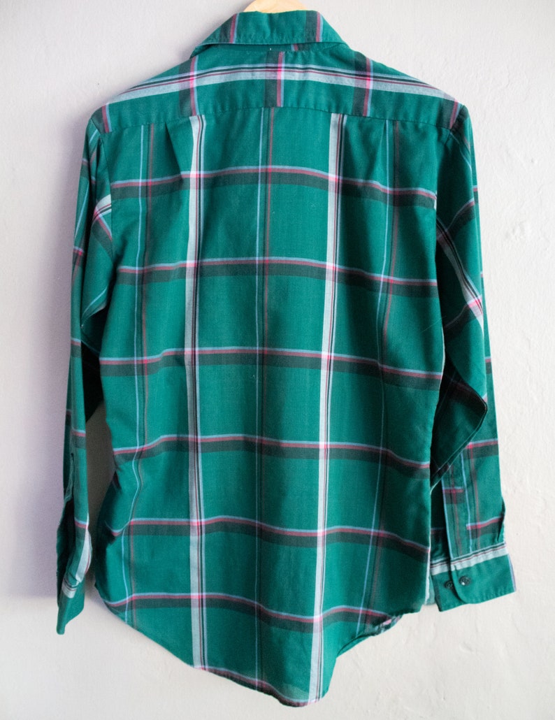 Boutonné à carreaux écossais des années 1980, oxford à manches longues, chemise à col écossais verte, chemise en coton mélangé image 6