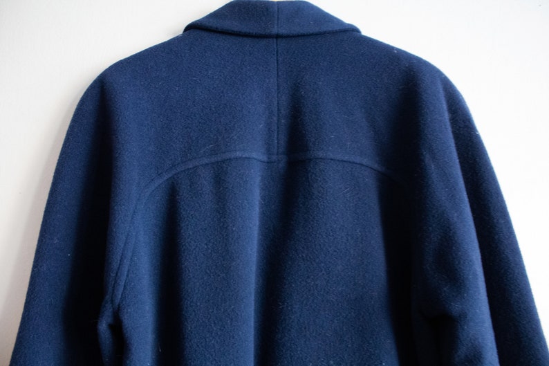 Wool Pendleton Coat / Full Length Jacket / Navy Blue Winter Coat, Medium Large image 7