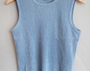 Y2K Anfang 2000er Jahre Blau Glitzer Tank Top Small Medium / Vintage hellblau breite Riemen ärmelloses Shirt Damen Unisex