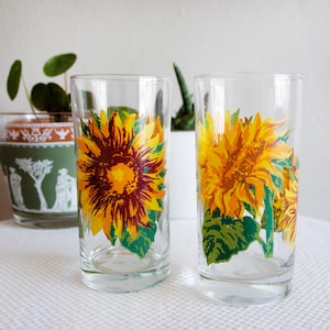 Sunflower Drinking Glasses 16 Oz 4” Juice Glass NWT Set of 4. Cocktail Glass