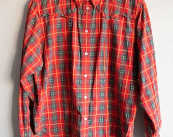 Vintage Rot kariertes Perlen Snap Shirt, 90er Jahre Y2K Baumwollgemisch