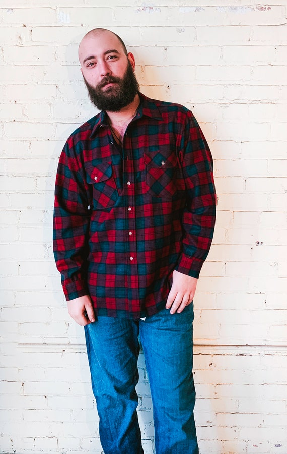 Red and Green Pendleton Flannel Shirt, Vintage Men