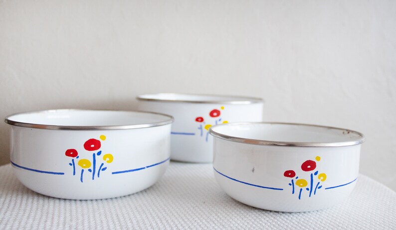 1970s Nesting Bowls, Floral Kitchen Bowls, Vintage Bowl Set, Metal ...