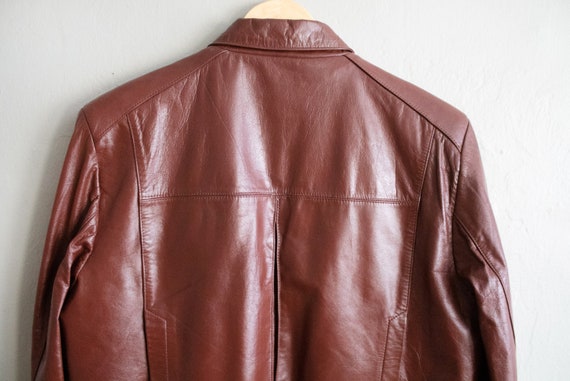 Oxblood Leather Moto Jacket, 1970s Brown Coat, Mo… - image 8