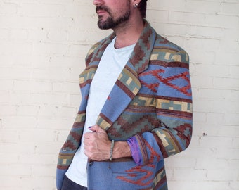 Vintage Southwestern Patterned Coat, 1980s Wool Blend Jacket Fall Winter Size Small Medium