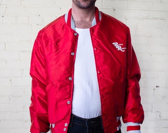 1970s Red White Unisex Fall Bomber Jacket Size Medium / Vintage Ron's Rouges Sportswear Jacket Made by Delong Sportwear
