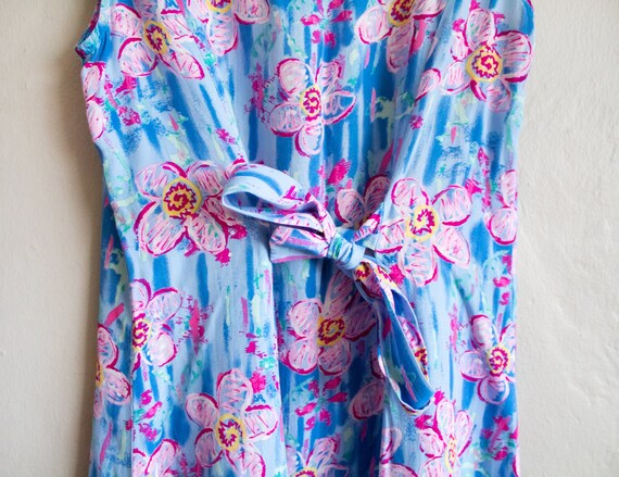 1990s Sundress Small / Blue and Pink Hawaiian Dre… - image 4