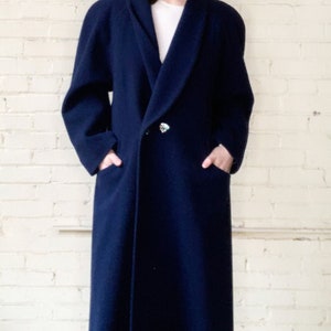 Wool Pendleton Coat / Full Length Jacket / Navy Blue Winter Coat, Medium Large image 1