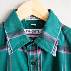 Boutonné à carreaux écossais des années 1980, oxford à manches longues, chemise à col écossais verte, chemise en coton mélangé image 3