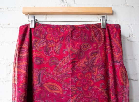 Red Paisley Skirt, Semi Sheer Knee Length Skirt, … - image 8