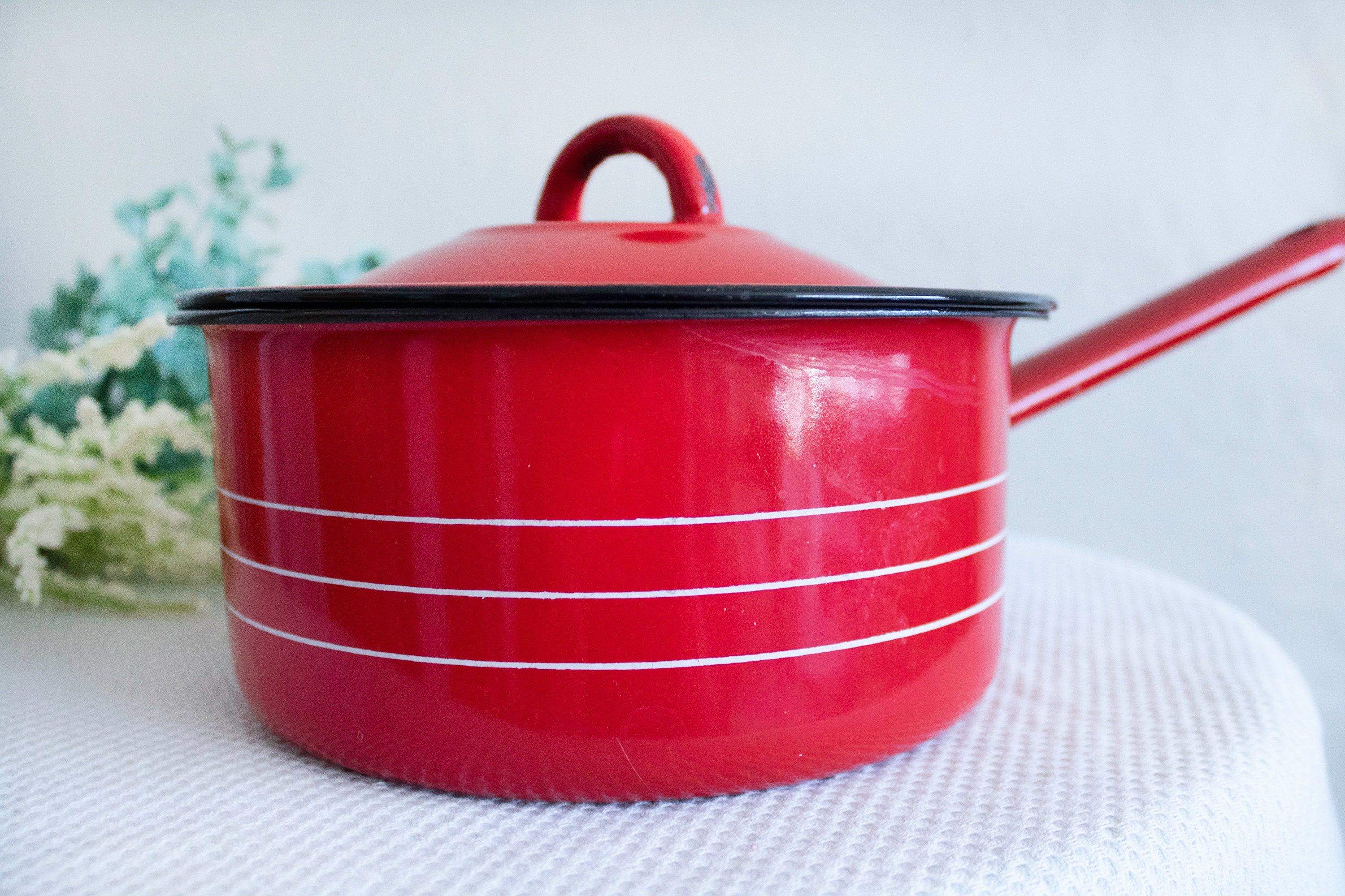 Enamel Pot With Handle and Lid / Vintage Enamelware Pasta Pot Etsy UK