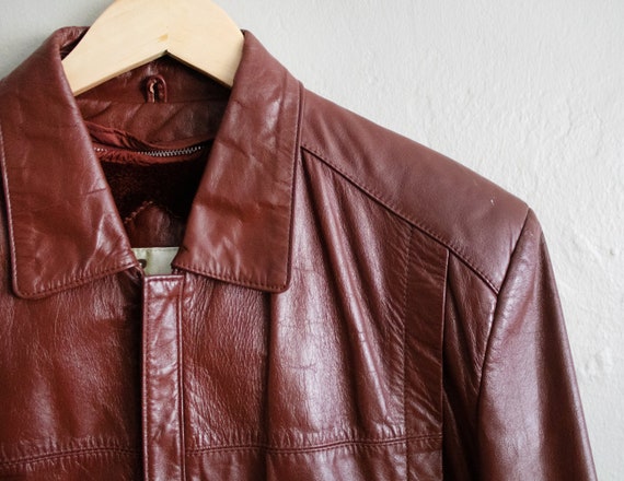 Oxblood Leather Moto Jacket, 1970s Brown Coat, Mo… - image 6
