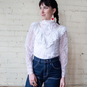 Vintage Gunne Sax Blouse, White Lace Victorian Style Top