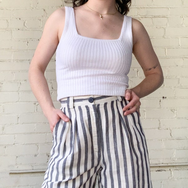 1980s Striped Shorts, Vintage Summer Shorts, High Waisted Linen Blend Shorts, Womens Unisex Size Small 24" Waist