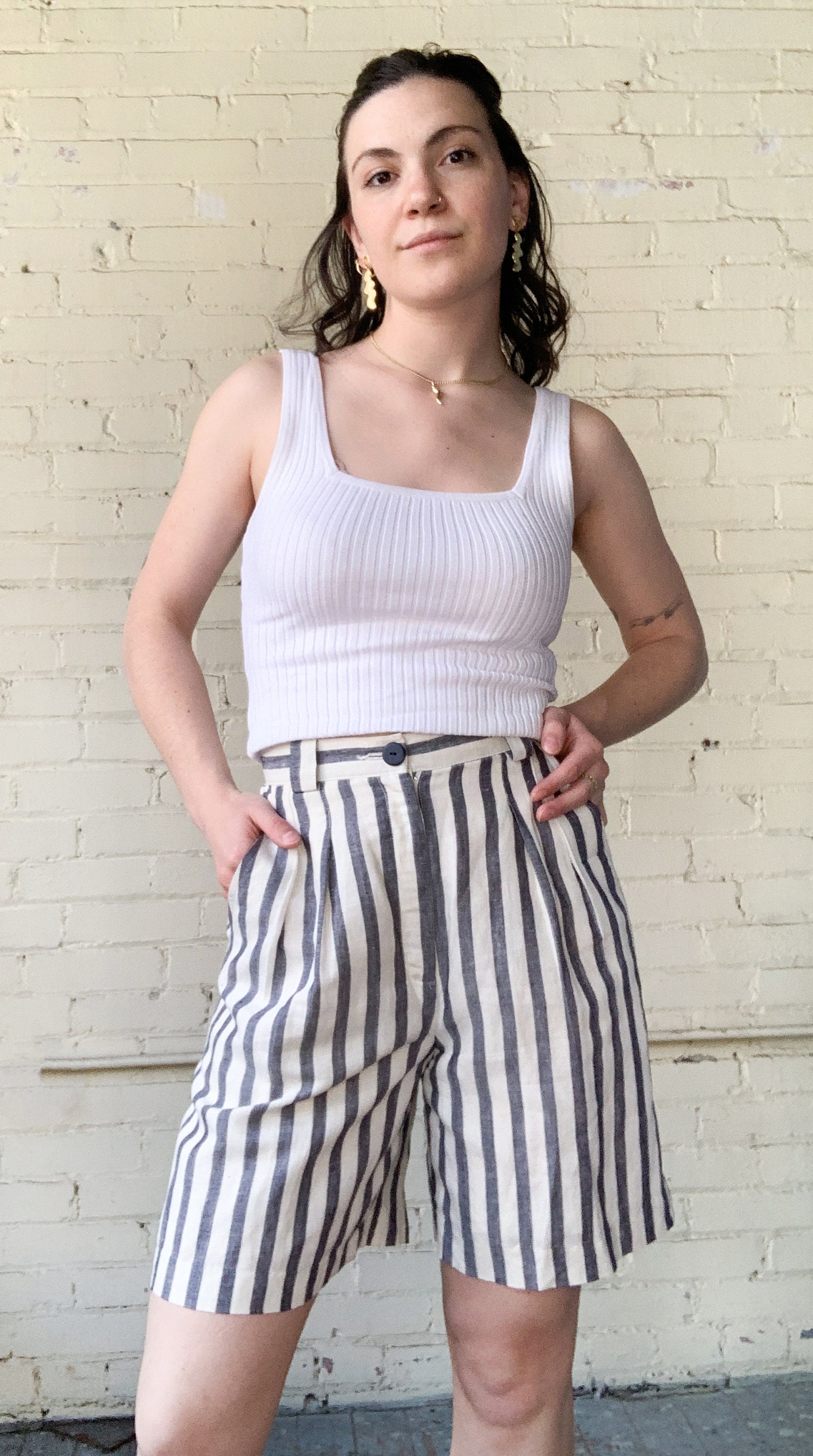 Gray and best sale white striped shorts
