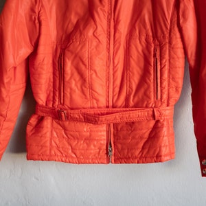 Vintage Orange Apres Ski Jacket Small Medium / 1980s Puffer Belted Coat image 4