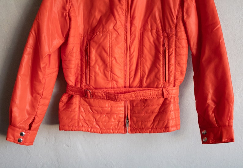 Vintage Orange Apres Ski Jacket Small Medium / 1980s Puffer Belted Coat image 4