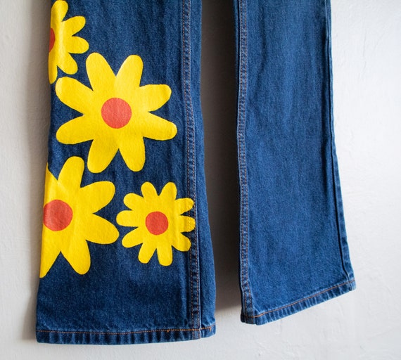 Vintage Hand Painted Denim Jeans With Red and Yel… - image 3