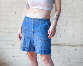 90s Cotton Denim Shorts, Vintage Jean Shorts, Liz Wear Work Shorts, Size Medium 32" Waist