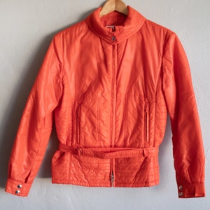 Vintage Orange Apres Ski Jacket Small Medium / 1980s Puffer Belted Coat image 2