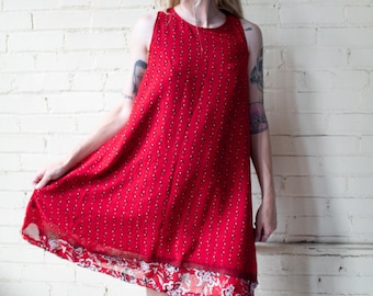 90s Paisley Dress, Bandana Print Dress, Red Mini Dress, Size Small, Y2k Summer Fashion