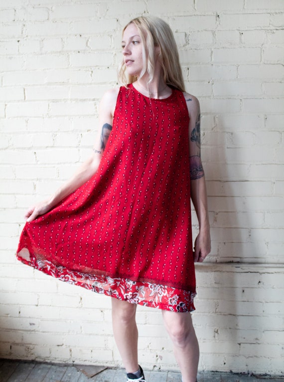 90s Paisley Dress, Bandana Print Dress, Red Mini D