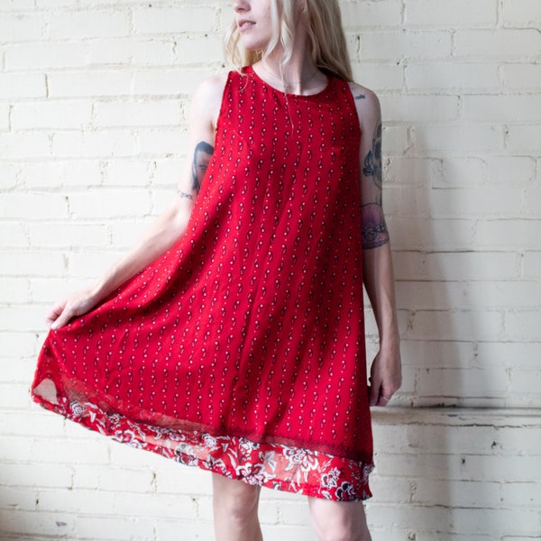 90s Paisley Dress, Bandana Print Dress, Red Mini Dress, Size Small, Y2k Summer Fashion