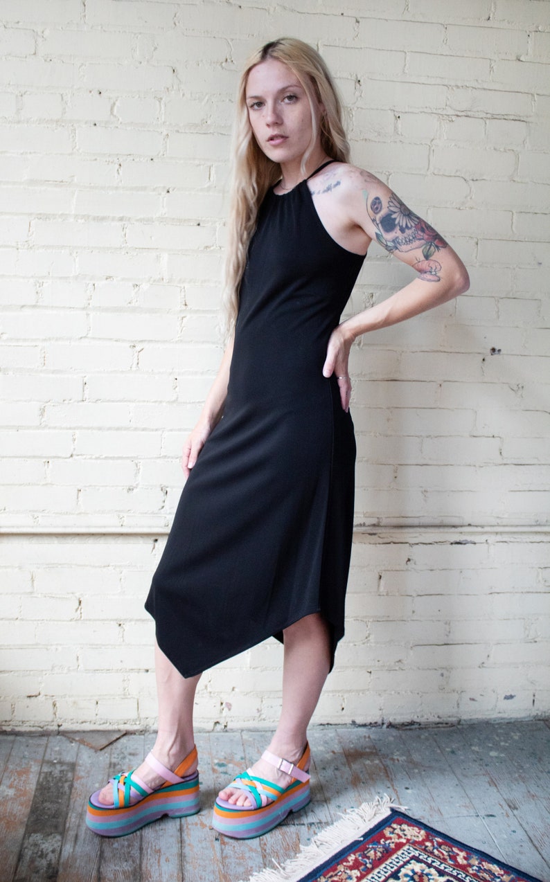 Y2k Cocktail Dress, Little Black Dress, Halter Party Dress, Handkerchief Hem Dress, Small image 2