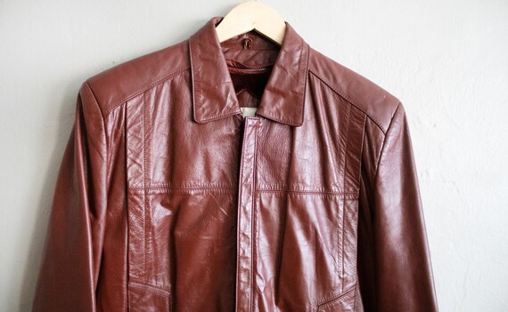 Oxblood Leather Moto Jacket, 1970s Brown Coat, Mo… - image 5