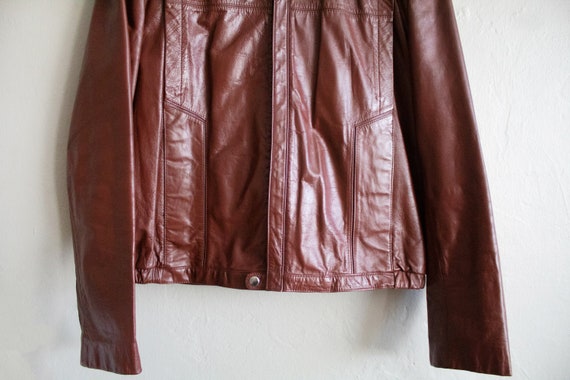 Oxblood Leather Moto Jacket, 1970s Brown Coat, Mo… - image 3